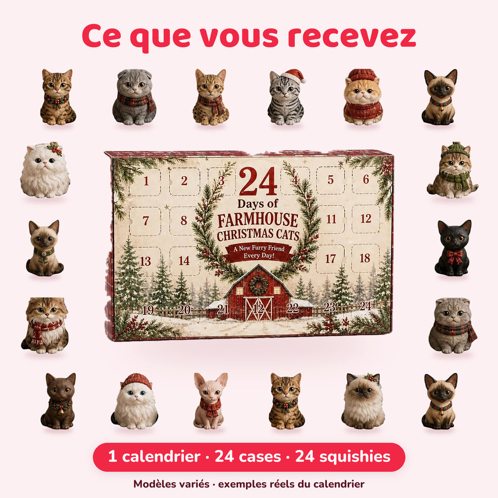 Ce que vous recevez – calendrier de l'Avent squishies animaux ferme et chats