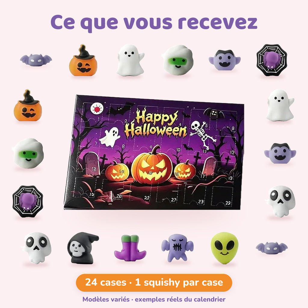 Ce que vous recevez – calendrier Halloween squishies surprise