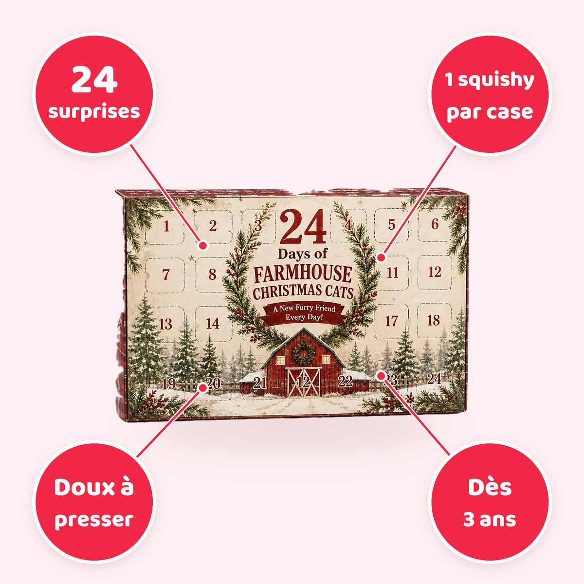 Caractéristiques – calendrier de l'Avent squishies animaux ferme et chats