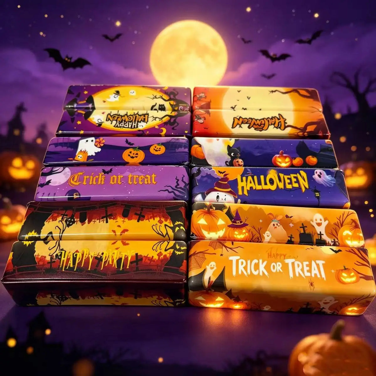 Squishies bâton de beurre d'Halloween dans leurs emballages Trick or Treat
