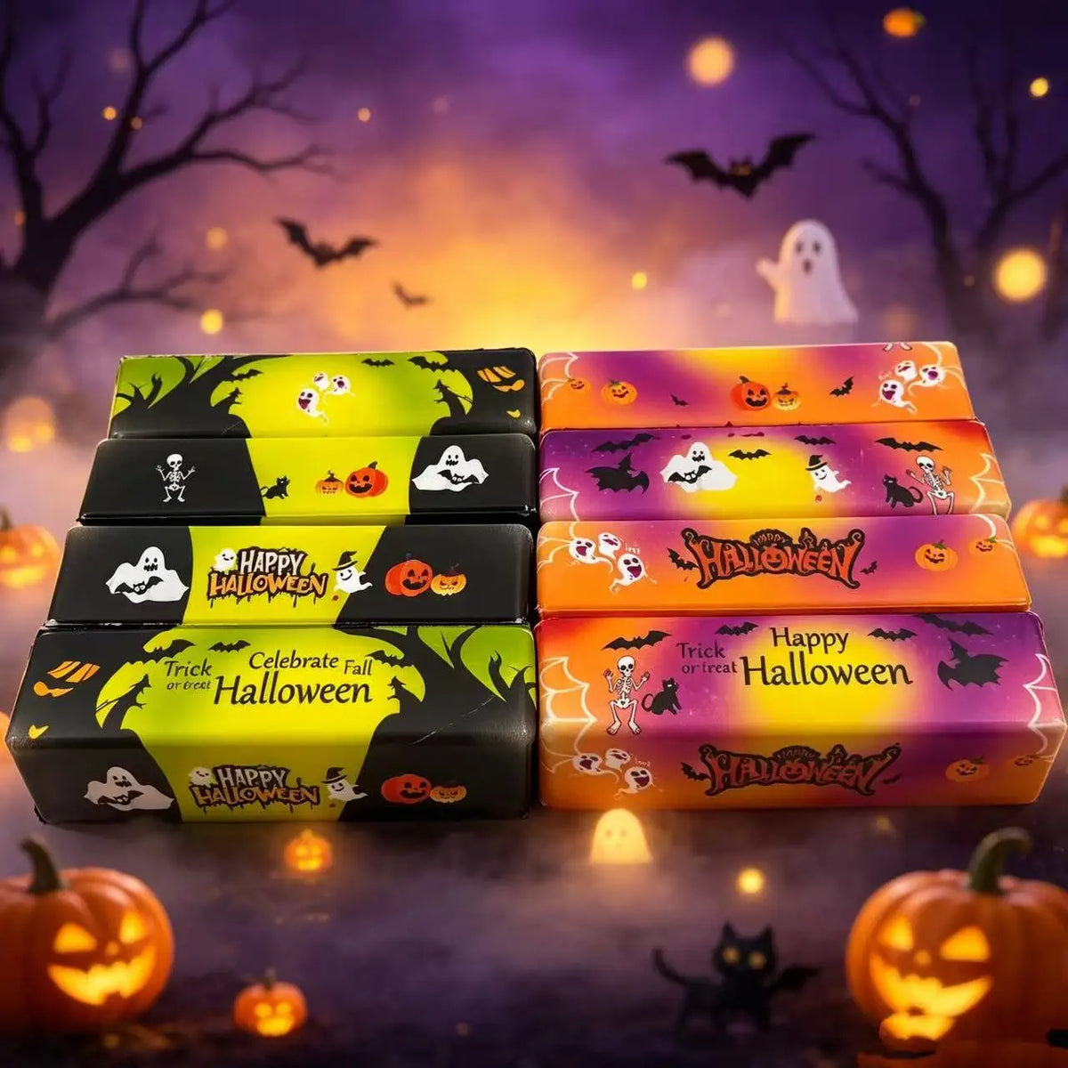 Emballages des squishies bâton de beurre édition Halloween, décor de citrouilles