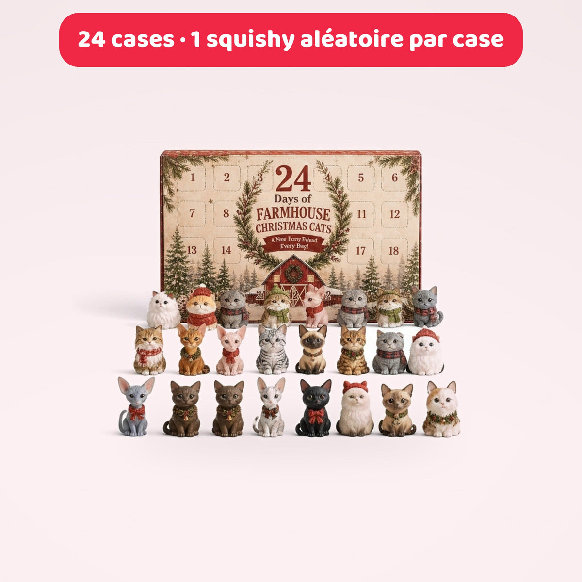 Calendrier de l'Avent animaux ferme et chats – 1 squishy aléatoire par case