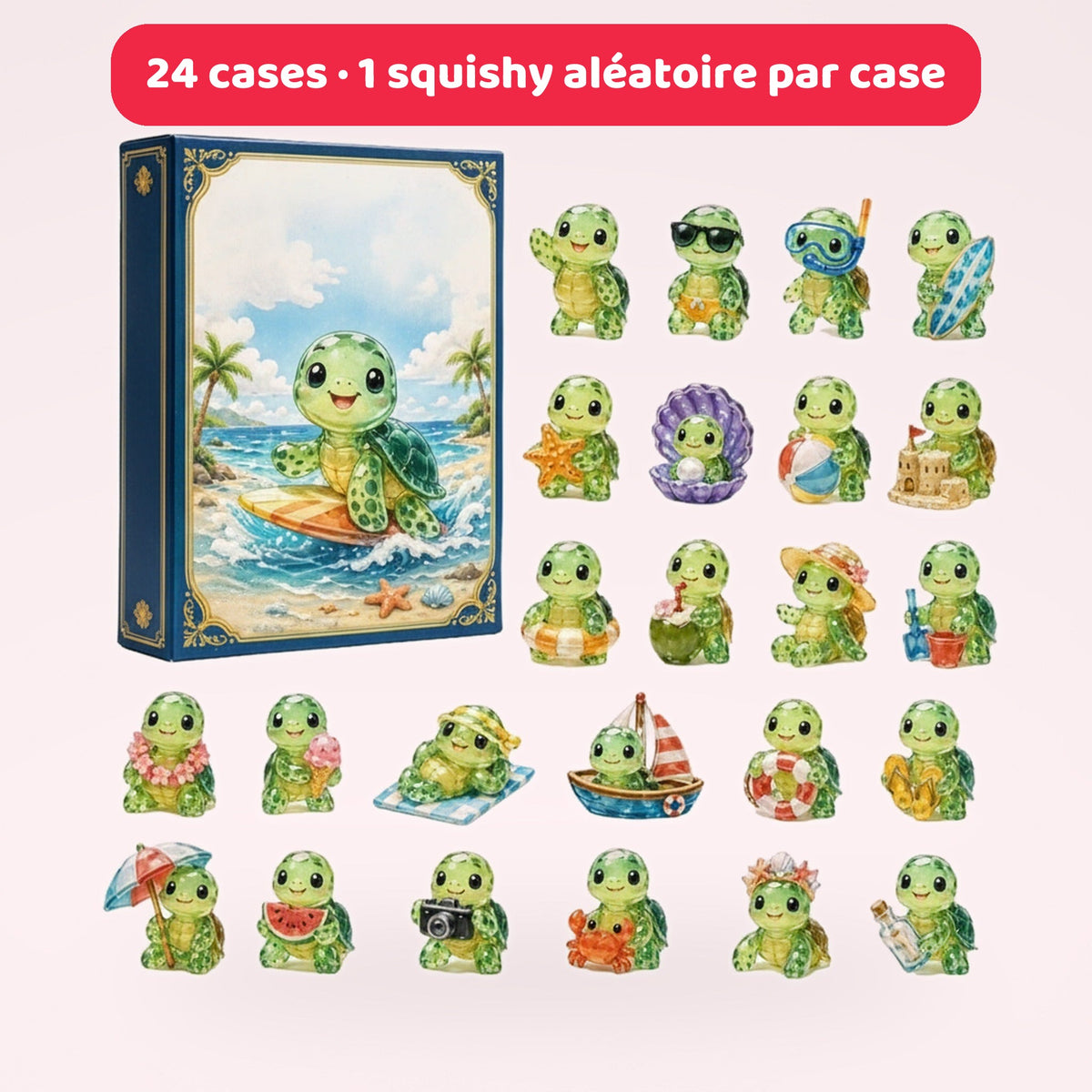 Calendrier de l'Avent petites tortues – 1 squishy aléatoire par case