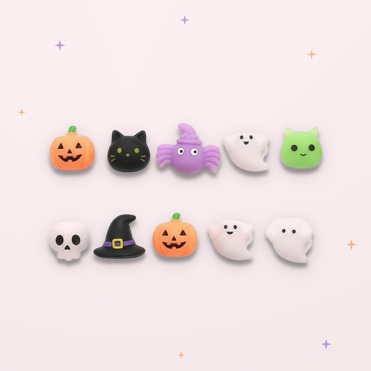 Lot de 10 mini mochis squishies Halloween sur fond rose
