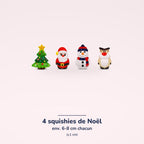 Lot de 4 squishies de Noël – Père Noël & rennes – dimensions