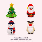 Lot de 4 squishies de Noël : sapin, Père Noël, bonhomme de neige et renne