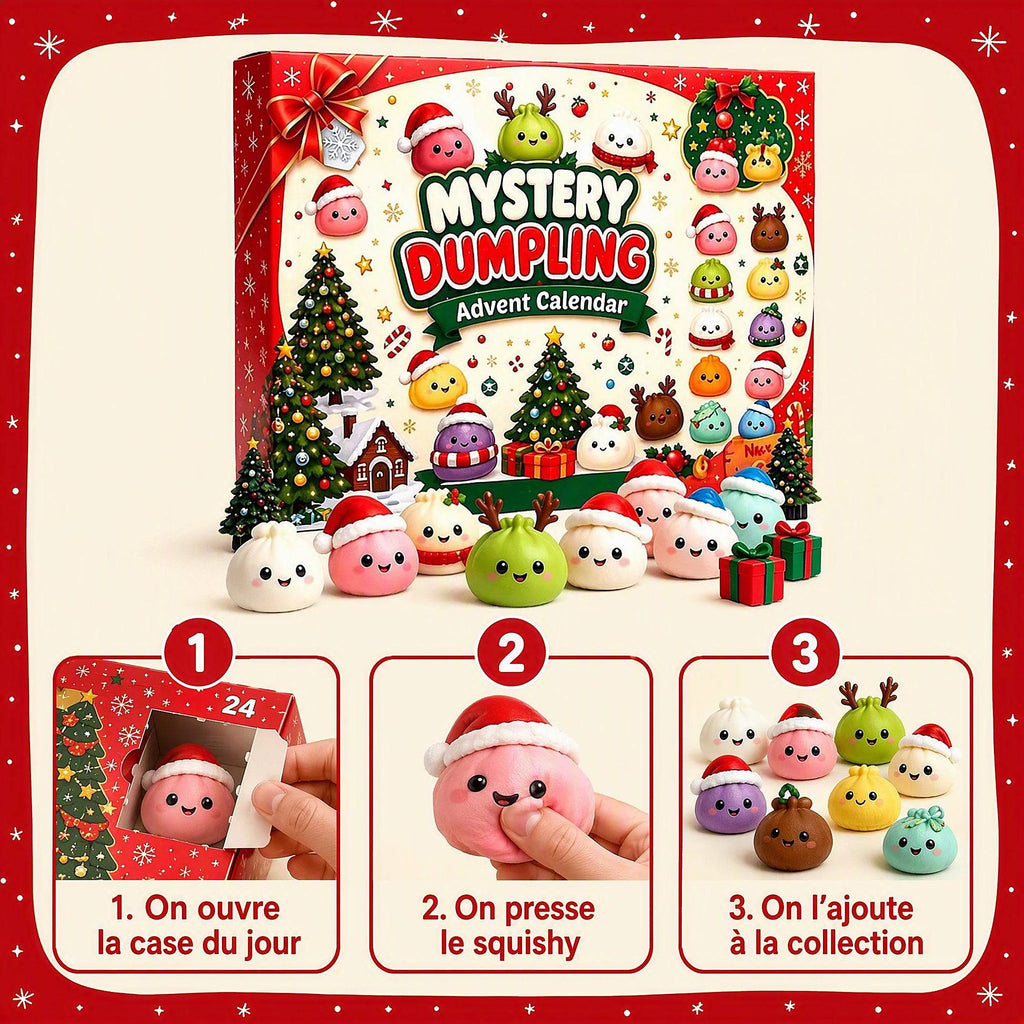 Comment ça marche – calendrier de l'Avent Mystery Dumpling, 24 squishies raviolis