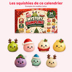 Le contenu du calendrier de l'Avent Mystery Dumpling : la boîte et les squishies raviolis