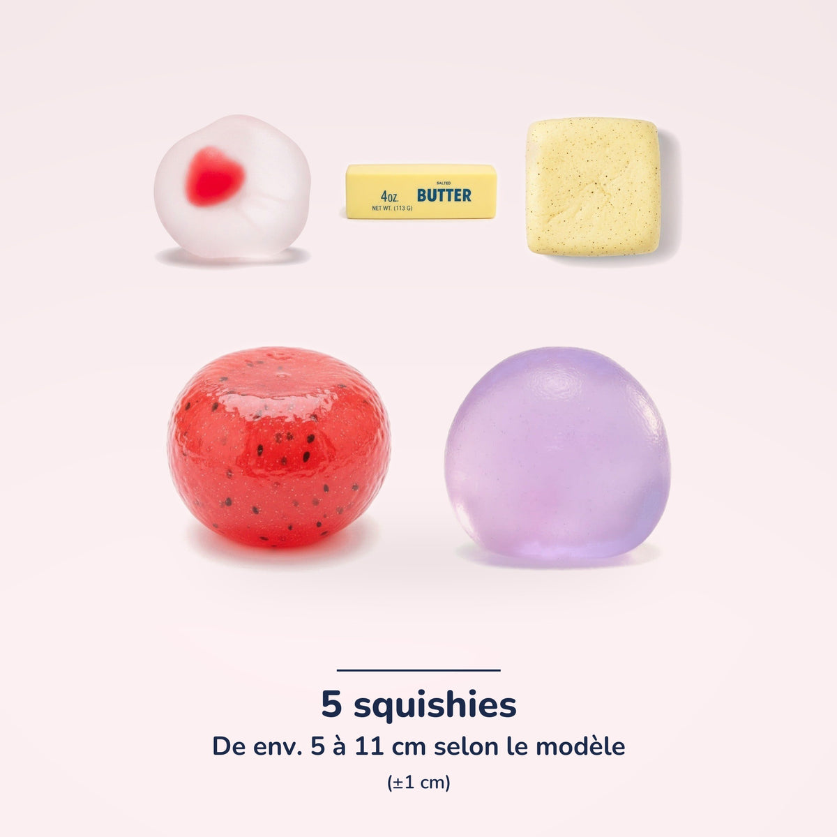 Pack Kawaii gourmand 5 squishies – dimensions