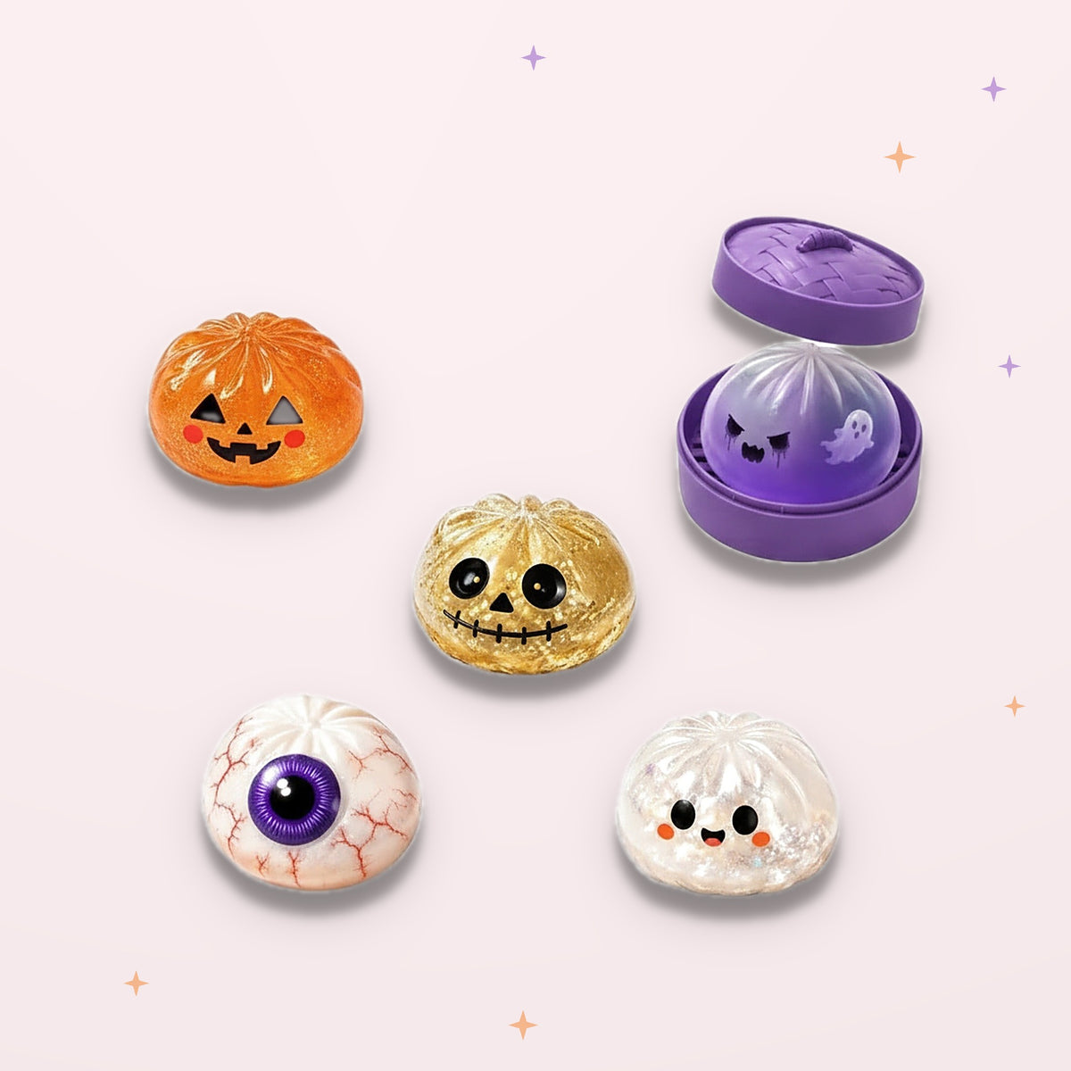 Squishy Fantôme d'Halloween slow rising – les 5 modèles sur fond rose