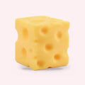 Squishy géant cube de fromage XL, packshot sur fond rose clair