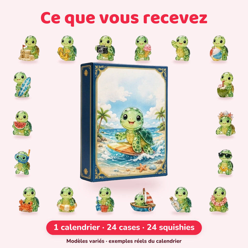 Ce que vous recevez – calendrier de l'Avent squishies petites tortues
